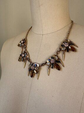 J.Crew Crystal Statement Necklace | Smoky Rhinestone Bib Necklace | 18" + Extend